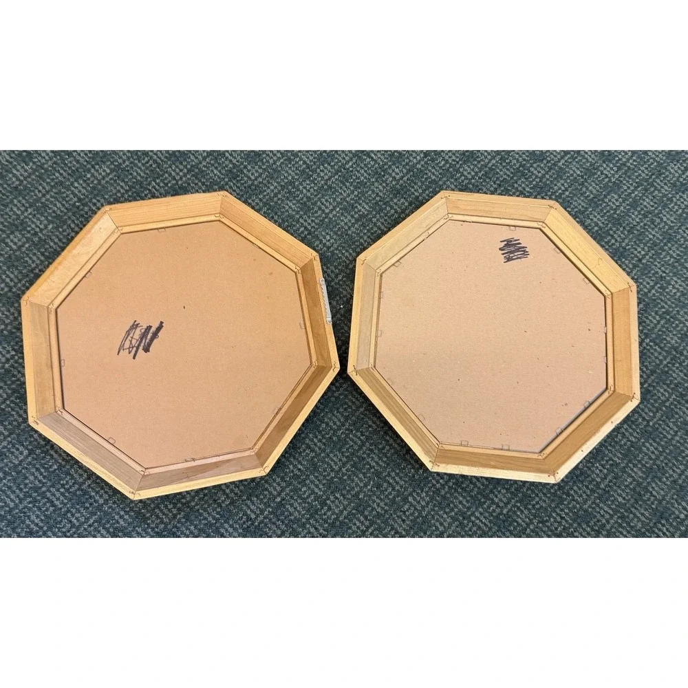 Vtg Pair (2) Octagonal Gold Frame Beveled Wall Mirrors Mirror Octagon